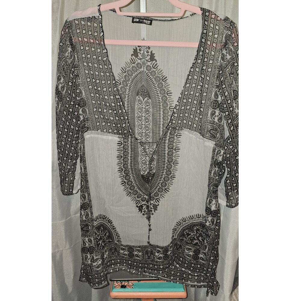 Paradise Women's Boho Beach Coverup Or Sheer Tunic Black Sheer Grey ONE SIZE